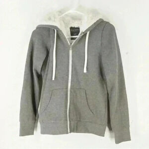 Vintage Y2K 2000s Bluenotes Grey  Faux Fur Lined Zipup Hoodie Sweater